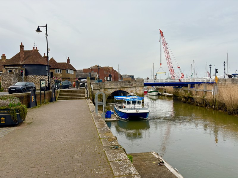 A bridge over the River Stour in the centre of Sandwich. Featuring docked boats