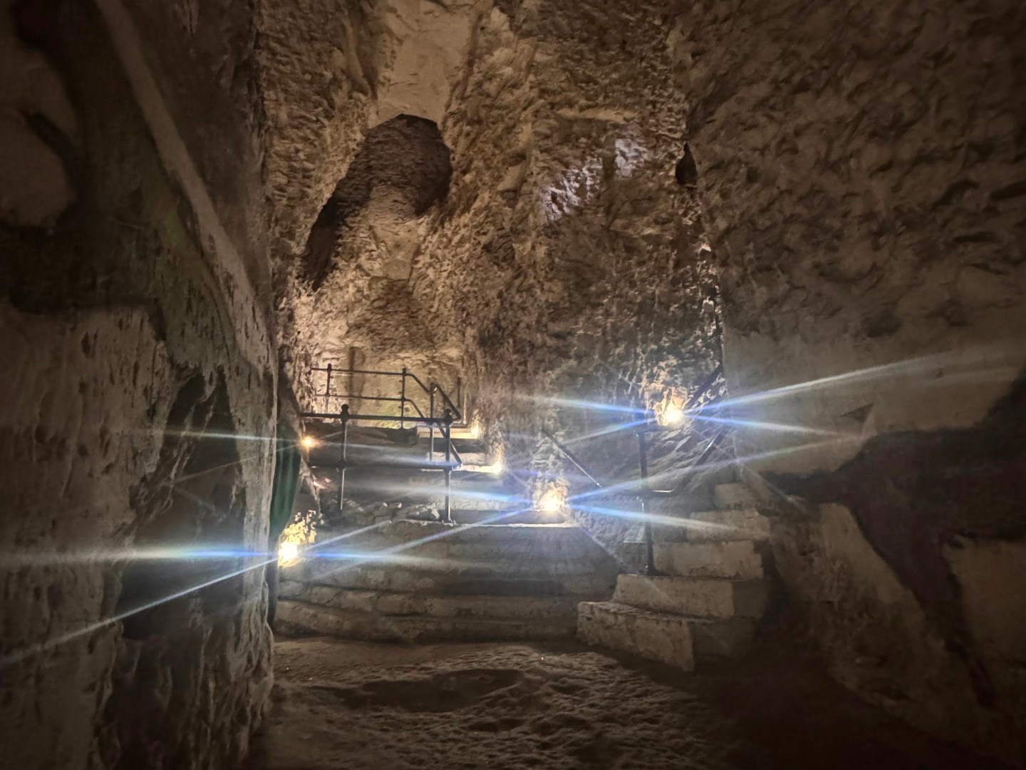 Underground caves with stairs and lights