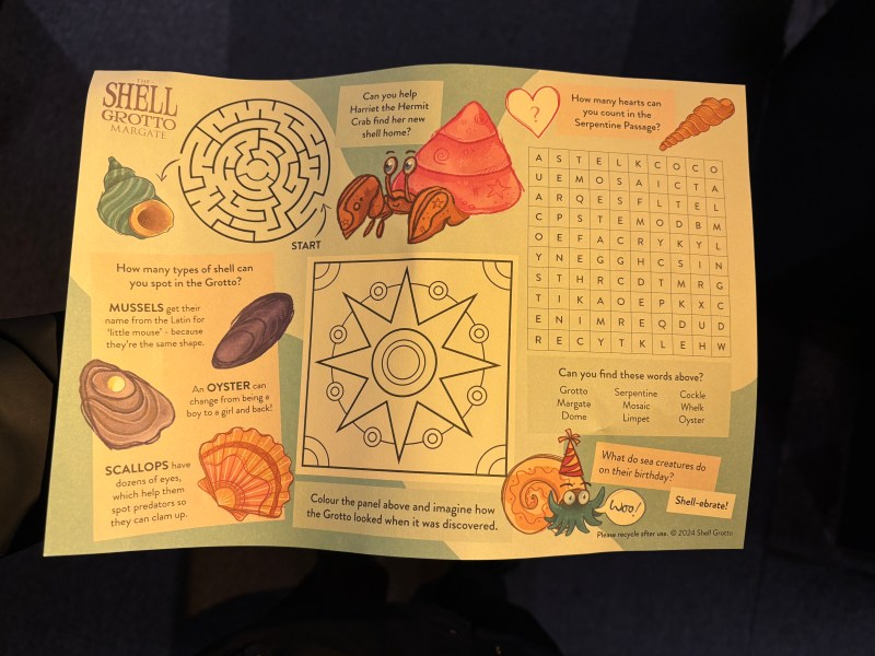 An information/ interactive handout about Margate Shell Grotto