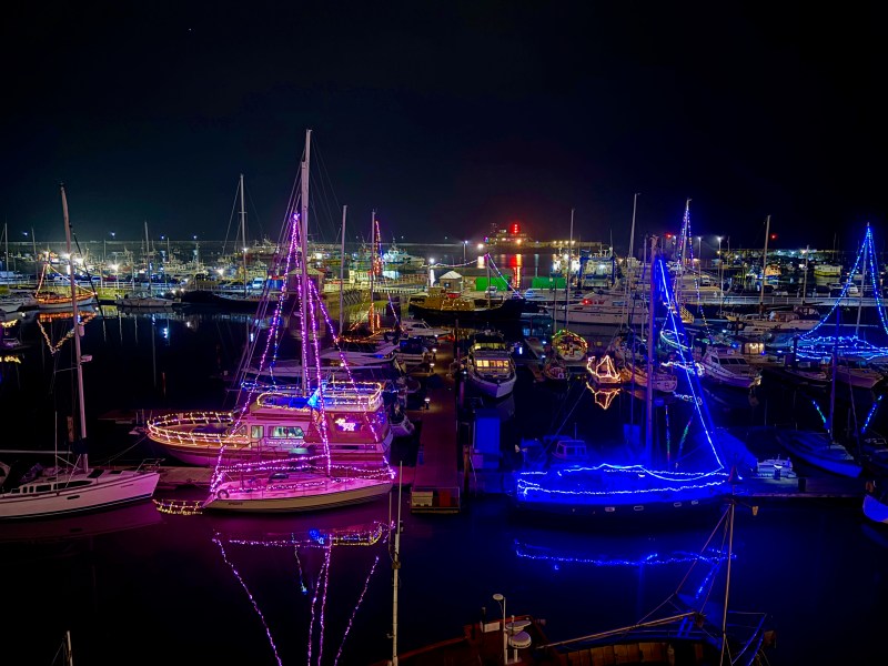 Ramsgate Harbour in the night at christmas